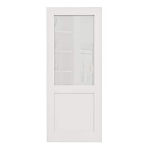 36 in. x 80 in. White Primed 1/2-Lite Frosted Glass Door Slab for Pocket Door, Standard Door without Pocket Door Frame