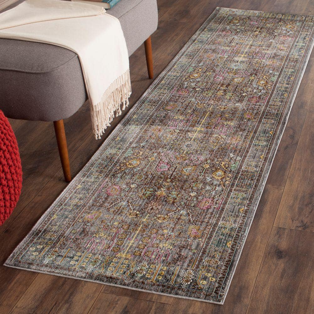 Valencia Grey and Multicolor Synthetic Runner Rug, 2'3" x 12'