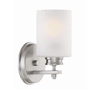 Phoebe 60-Watt 1-Light Brushed Nickel Modern Wall Sconce with Frosted Shade, No Bulb Included