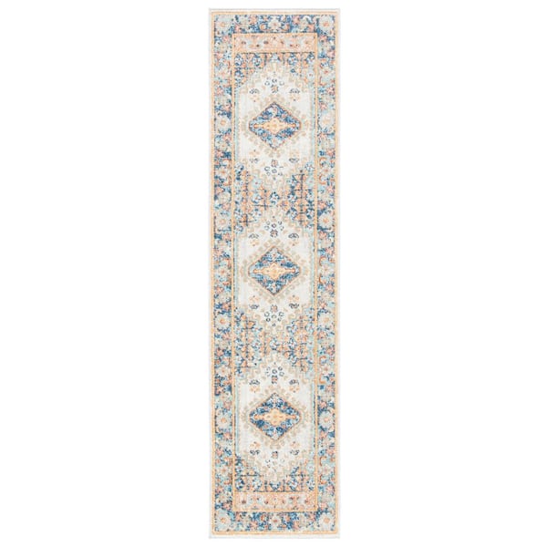 SAFAVIEH Aria 2 ft. x 8 ft. Ivory/Navy Medallion Distressed Runner Rug