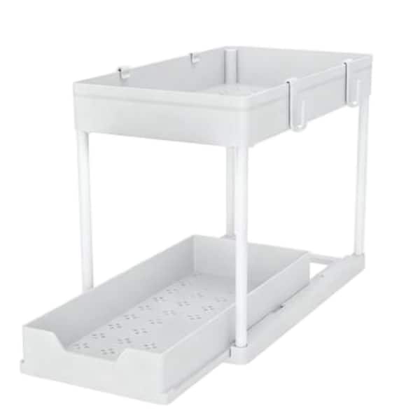 15 in. W Countertop 2-Tier Hair Tool Organizer with Under Sinks, Cabinets and Bathrooms for Storage Use, in White
