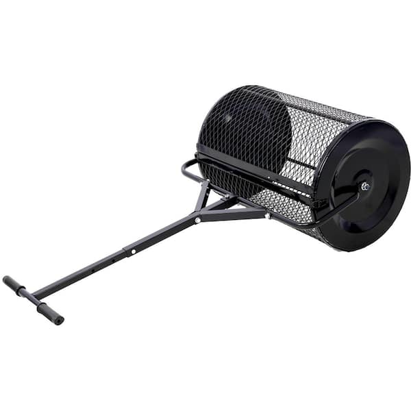 COOLSHARK Compost Spreader and Peat Moss Spreader, 24 in. Roller Handheld Spreader with Latches, Metal Garden Spreader, Black