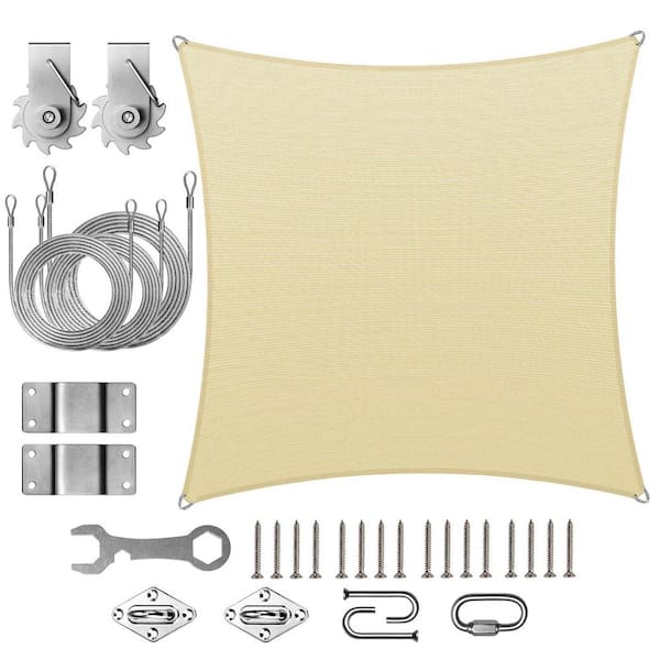 Unbranded Pro Ring 16 ft. x 16 ft. Square Sun Shade Sail with Hardware TAWAL-Beige