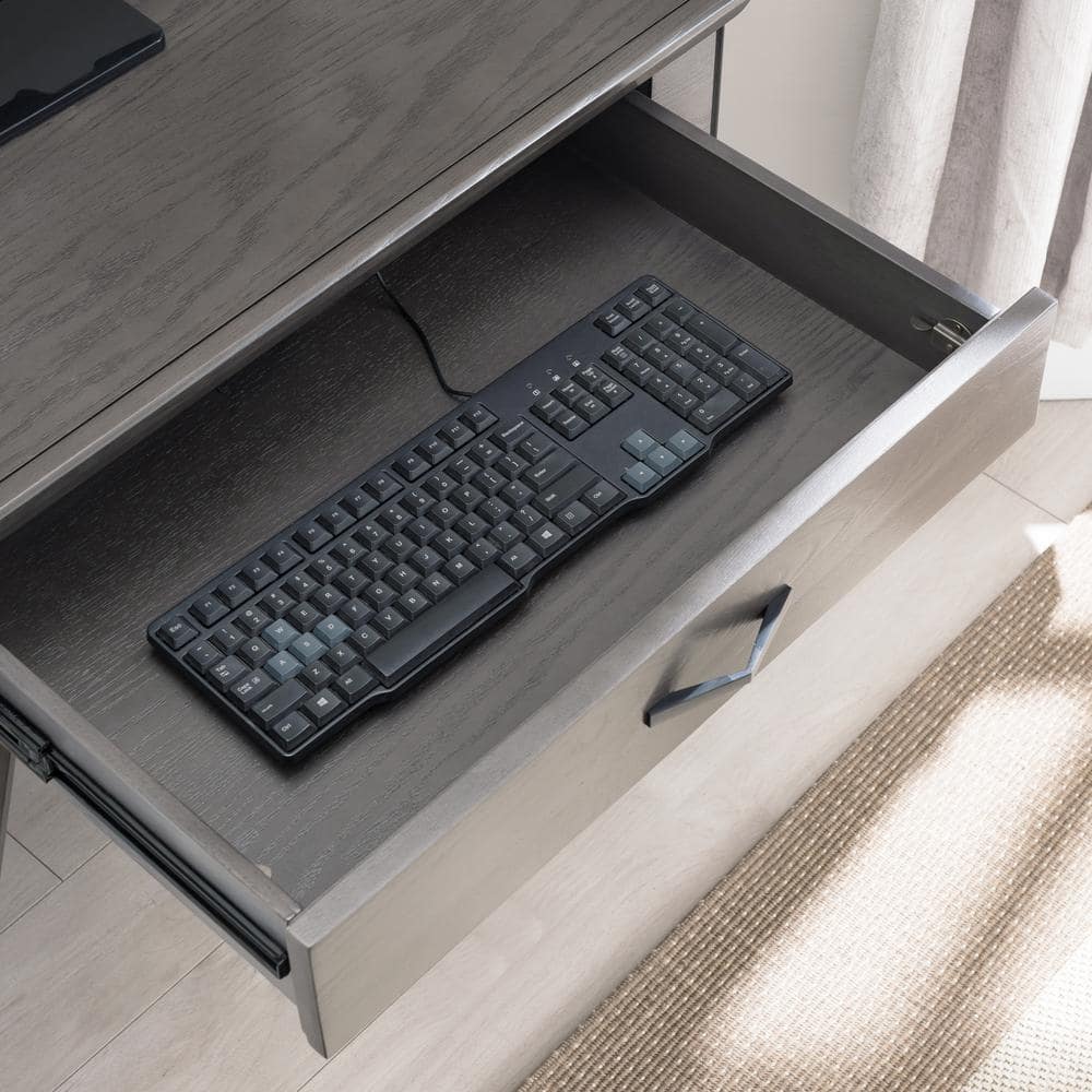 Chisel & Forge Smoke Grey Matte Black Corner Desk with Drawer