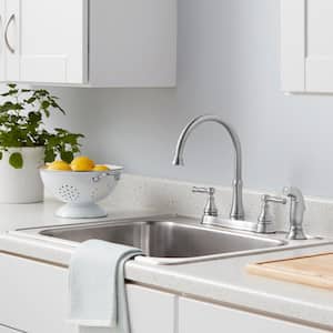 Fairway Double-Handle Standard Kitchen Faucet with Side Sprayer in Stainless Steel