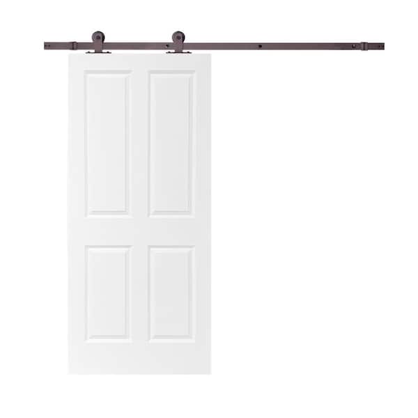 CALHOME 30 in. x 80 in. White Stained Composite MDF 4-Panel Interior Sliding Barn Door with Hardware Kit