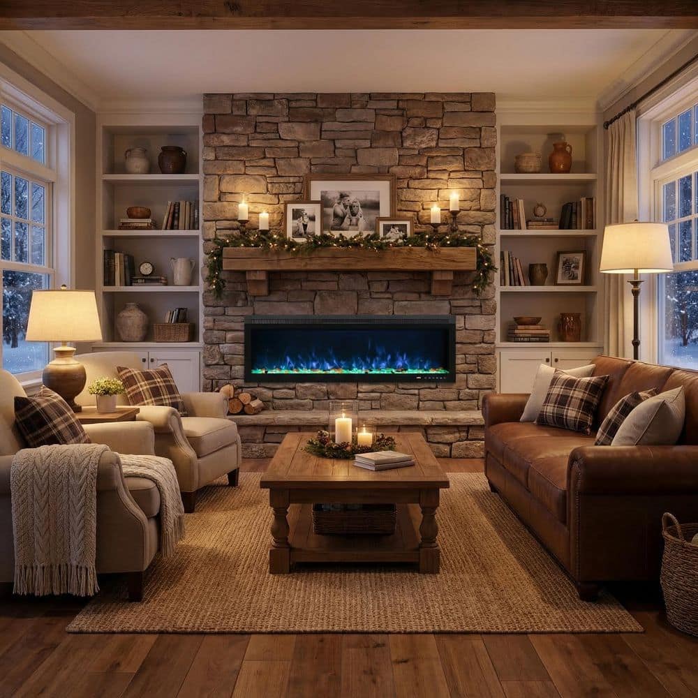 Modern Minimalist 50 in. Electric Fireplace Insert with 13-Flame Colors, Crystal and Log Set, Remote and Thermostat price history on PriceWatchPro