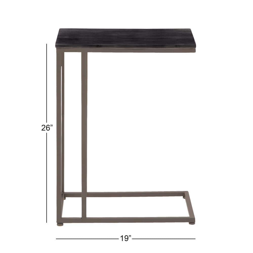 C-Shaped Solid Rectangle Black and Gray Wood & Metal Accent Table