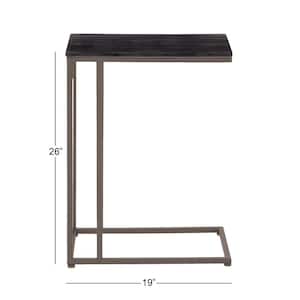 10 in. Black C-Shaped Large Rectangle Wood End Table with Black Metal Base