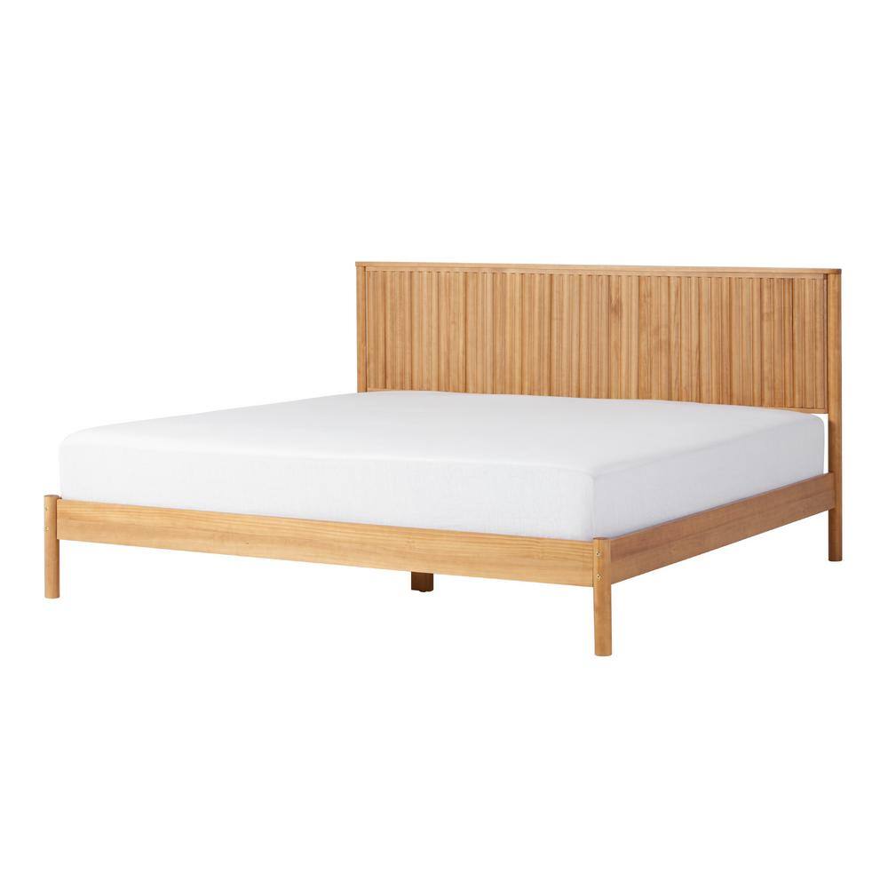 Modern Black Solid Wood Frame King Platform Bed with Unique Reeded Design Headboard - thumbnail 2