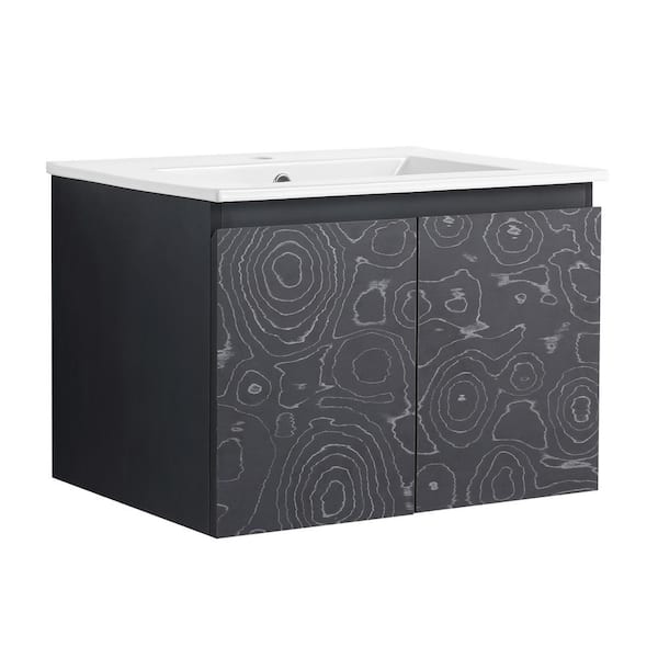 24 in. W. x 18.3 in. D x 17.3 in. H Single Sink Wall Mounted Bath Vanity in Annual Rings Pattern with White Ceramic Top
