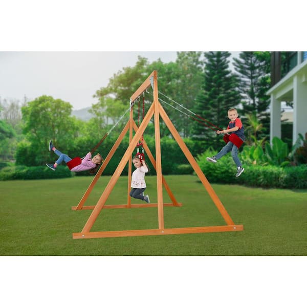 Creative Cedar Designs 3800-R Trailside Complete Wood Swing Set with Red Playset Accessories - 2