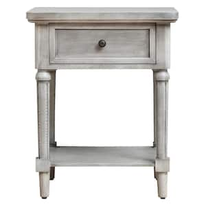 Gray White 1-Drawer 15.75 in. W Nightstand with Open Shelf