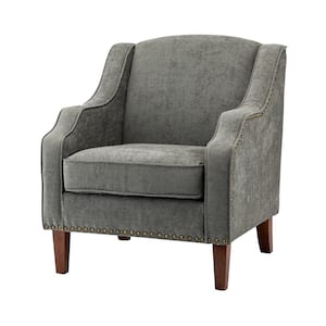 Mornychus Grey Streamlined Armchair with Nailhead Trim and Removable Cushion