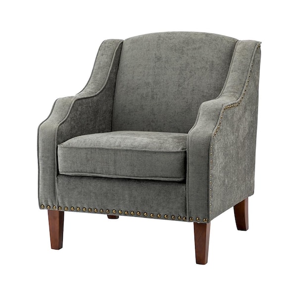 JAYDEN CREATION Mornychus Grey Streamlined Armchair with Nailhead Trim and Removable Cushion