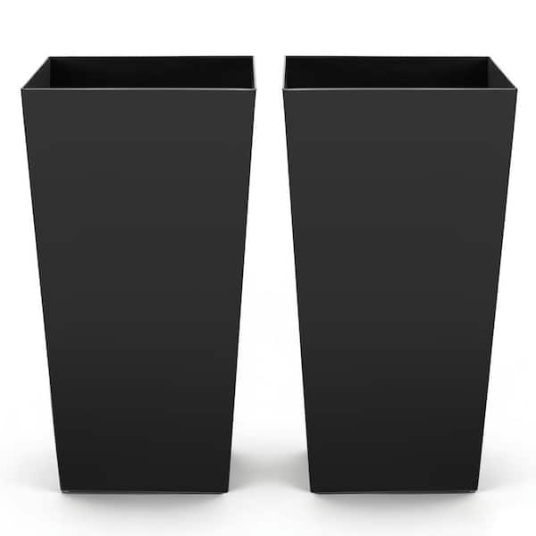 20 qt. Black Plastic Square Planter and Drainage Holes Weather-Resistant (15.35 in. L x 15.35 in. W x 29.53 in. H)2-Pack