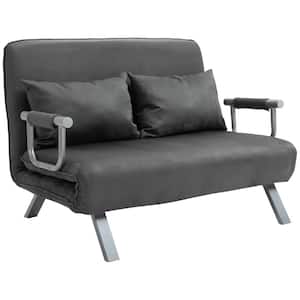 41.25 in. Convertible Grey Sofa Bed Sleeper Seat Chair, 5 Position Adjustable Backrest, Armchair Sleeper with Pillows