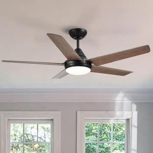48 in. Integrated LED Indoor/Outdoor Light Black Ceiling Fan with Wood Finish and Remote Control Dimmable The Light
