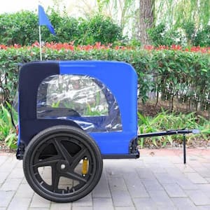 16 in. Blue High Quality Air Wheel Pet Bike Trailer for Dogs Foldable Bicycle Pet Trailer