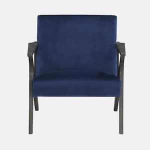 Blue Velvet Solid Rubberwood Arm Chair
