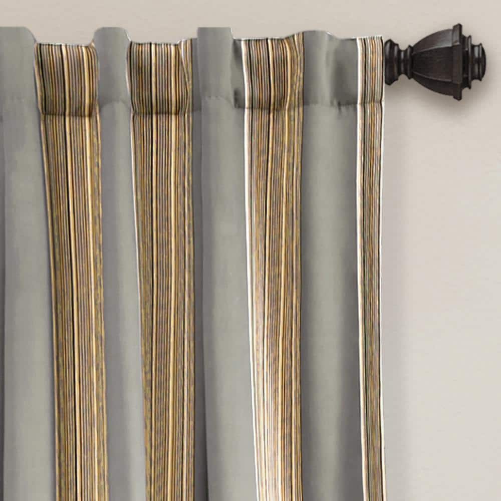 Gray and Beige Polyester Blackout Stripe Window Panels