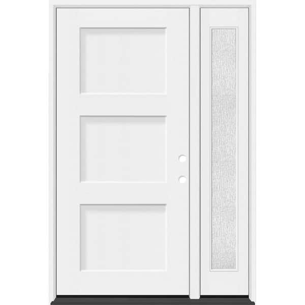 Legacy 53 in. x 80 in. 3P Equal Shaker LHIS Unfinished White Fiberglass Prehung Front Door w/Rain 14 in. SL 4-9/16 Jamb