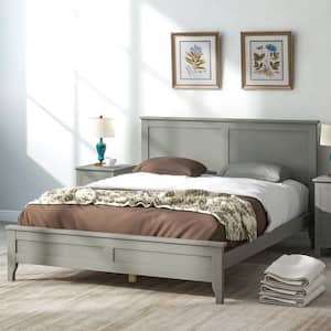 Gray Wood Frame Full Size Elegant Simple Platform Bed with Sturdy Center Support Legs