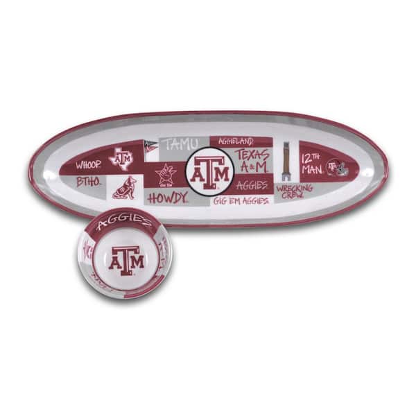Magnolia Lane Texas AandM 20 in. Assorted Colors Melamine Oval Chip and Dip Server (Set of 2)