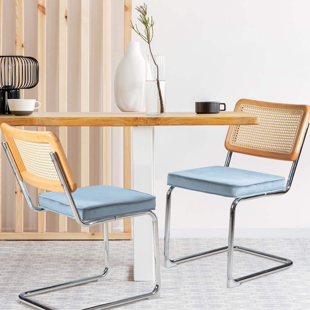 2-Piece Sliver Steel Outdoor Dining Chair with Sky Blue Cushions, High-Dens