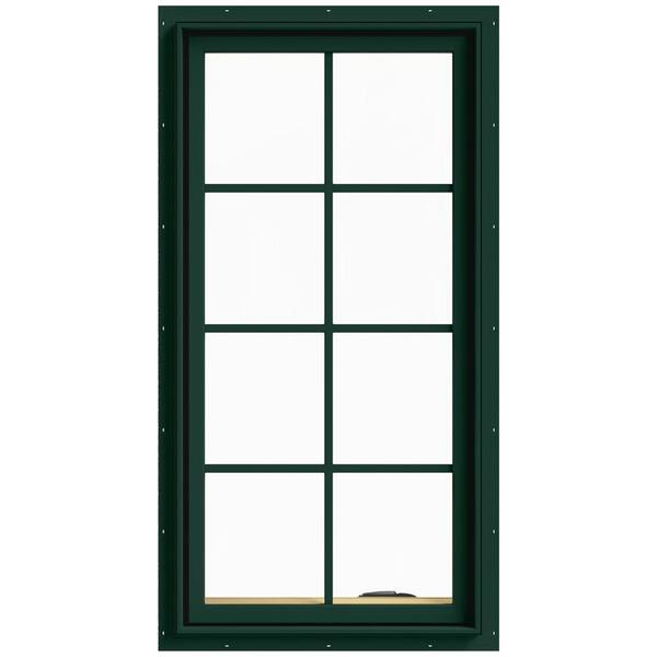 JELD-WEN 24 in. x 48 in. W-2500 Series Green Painted Clad Wood Right-Handed Casement Window with Colonial Grids/Grilles
