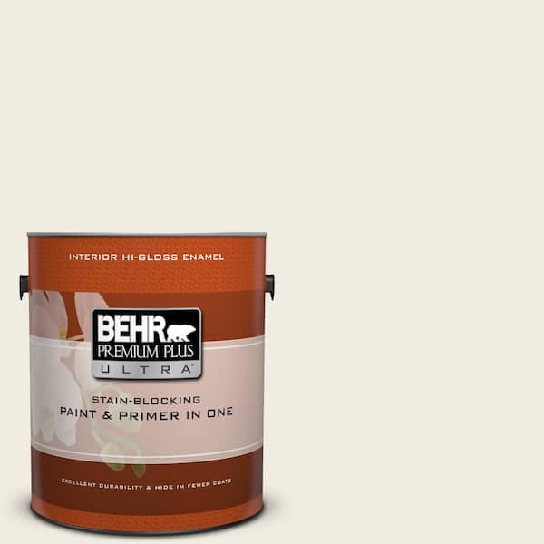 BEHR Premium Plus Ultra 1 gal. #12 Swiss Coffee Hi-Gloss Enamel Interior Paint and Primer in One