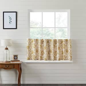 Dorset 36 in. W x 24 in. L Vintage Floral Light Filtering Tier Window Panel in Gold Creme Brown Pair