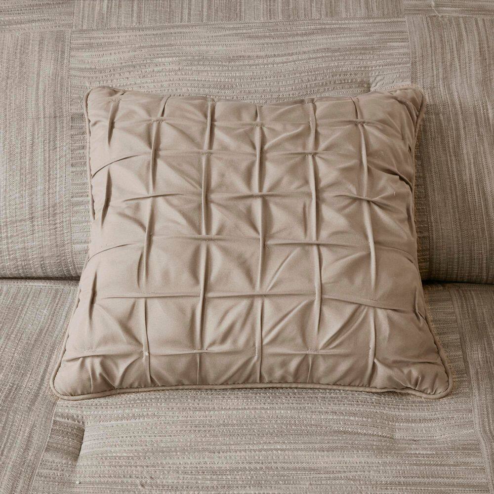 Taupe Queen Reversible Microfiber Comforter Set with Decorative Pillows