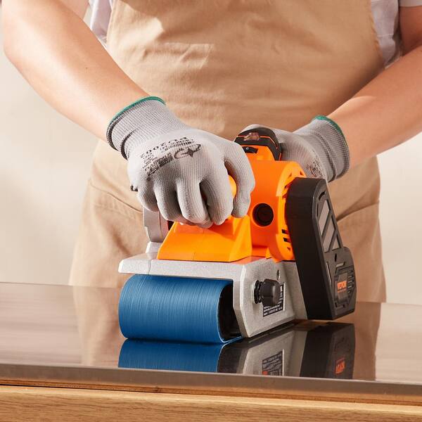 Belt Sander 10 AMP 4 in. x 24 in. Corded Sander 6 Speed with 2 in 1 Vacuum Adapter, 2 Dust Bags 2 Belts for Woodworking