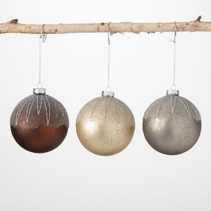 4 in. Multi-color Frosted Metallic Ornament (Set of 3)