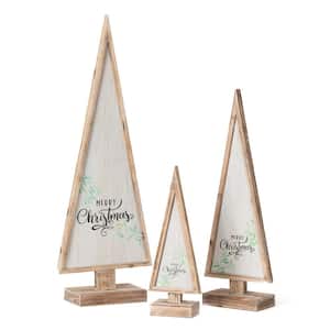 48.25 in., 36 in. & 24 in. White Merry Christmas Wooden Trees - Set of 3