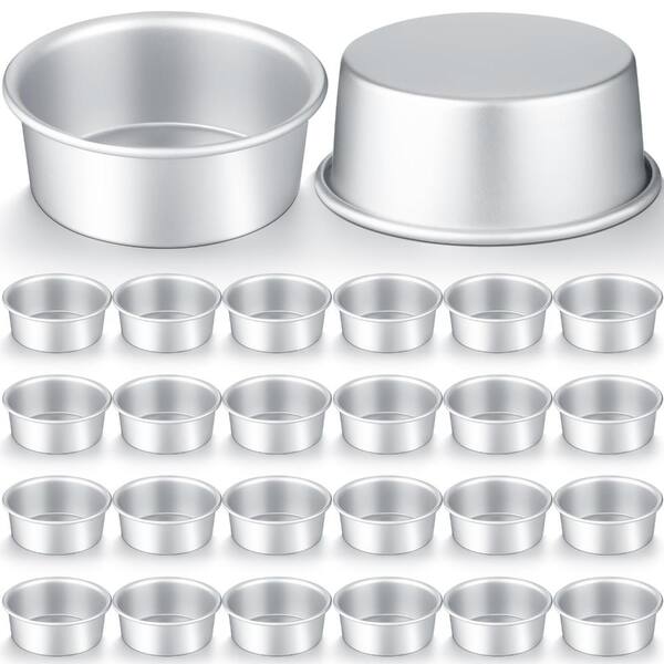 4 in. Anodized Aluminum Nonstick Mini Round Cake Pan with 100-Piece Parchment Rounds, Mirror Finish (24-Pack)