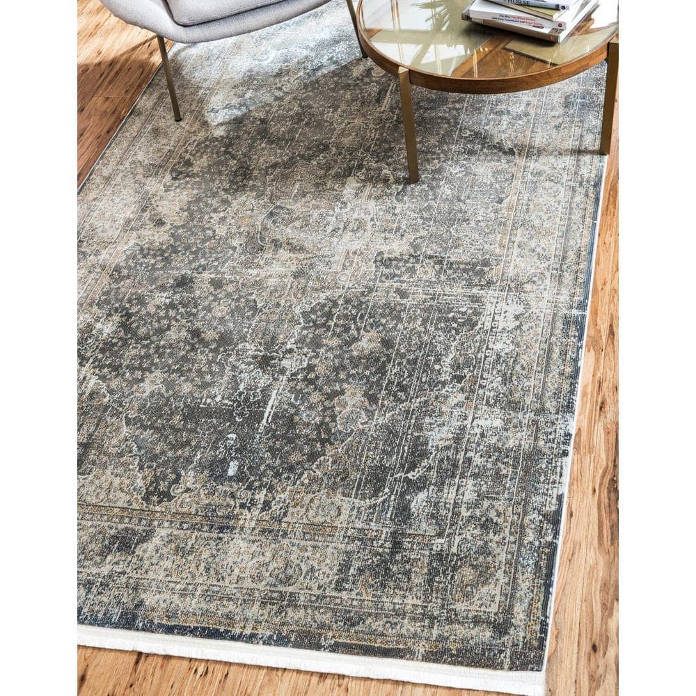 Gray Synthetic Floral Motif 8' x 10' Reversible Area Rug