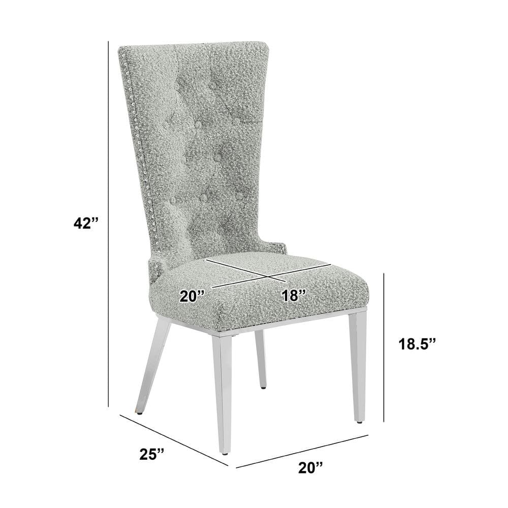 Rich Gray Boucle Fabric Side Chair with Silver Metal Legs