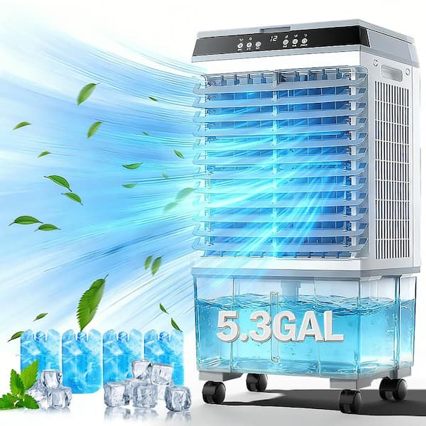 1800 СFM 3-Speed Portable Evaporative Air Cooler Fan Humidifier Indoor/Outdoor Up to 1000 sq. ft. White gray