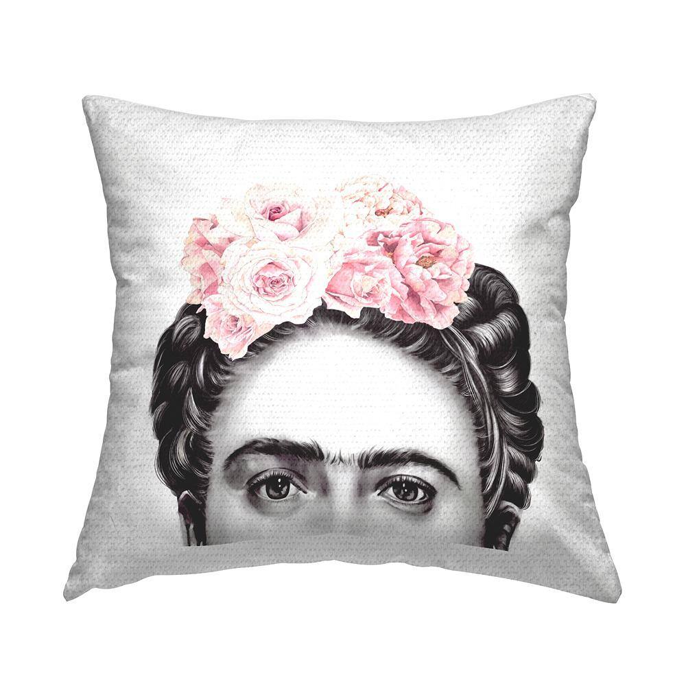 Frida With Pink Roses Powerful Full Eyed Portrait Pink Square Outdoor Throw Pillow price history on PriceWatchPro