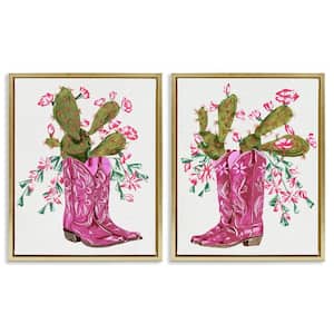 Cactus in Pink Cowgirl Boots by Melissa Wang 2 Pieces Gold Floater Frame Nature Graphic Art Print 21 in. x 17 in.