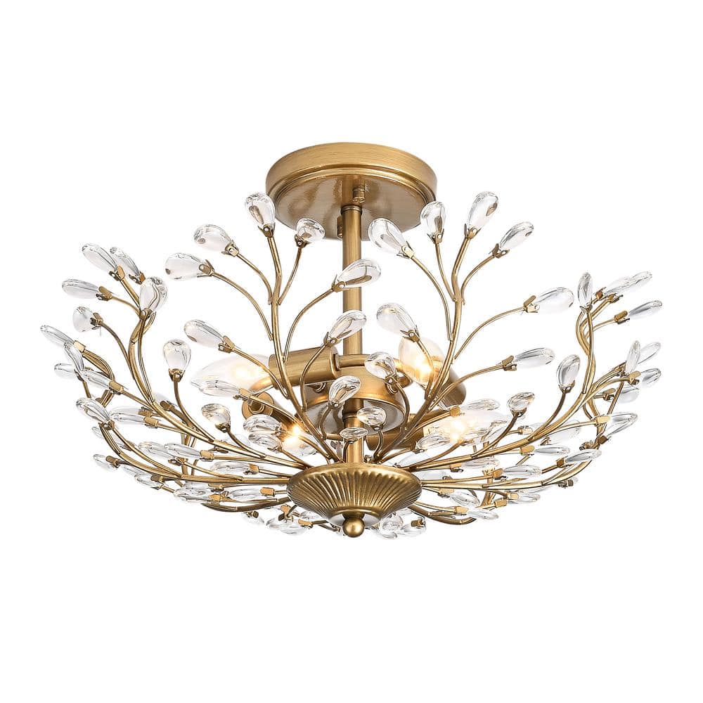 Jojospring Alina 18 in. 4-Light Brushed Brass Crystal Beaded