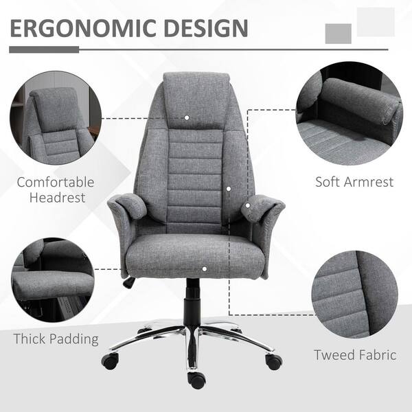 Wheel Elegant Executive Microfiber Office Chair with Armrest Lumber Support Computer Desk Padded Fabic Gray 