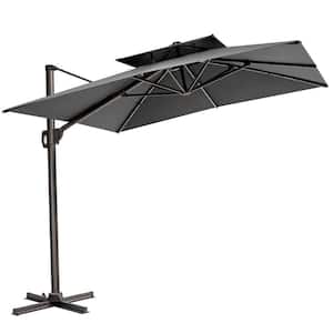 11 ft. Dark Gray Polyester Round Tilt Cantilever Patio Umbrella with Stand