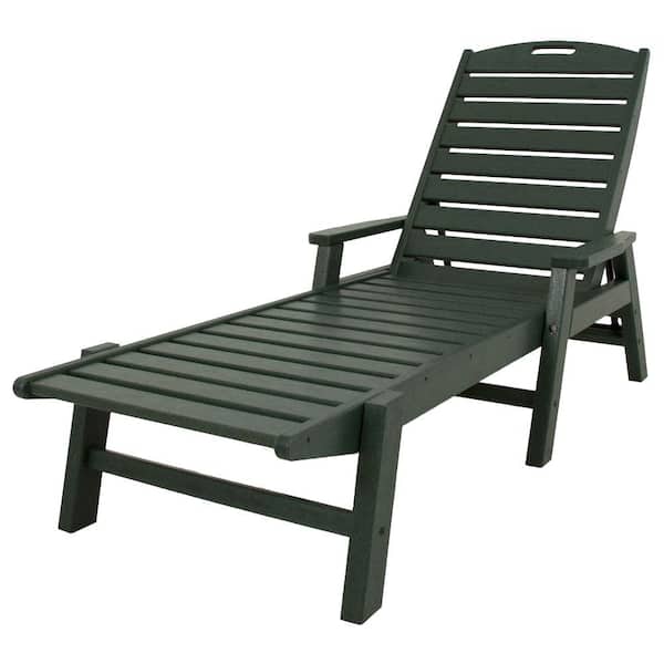 POLYWOOD Nautical Green Stackable Plastic Outdoor Patio Chaise Lounge