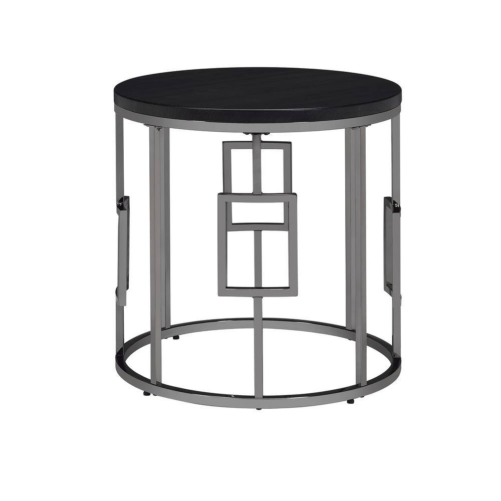 Sleek 23" Kendall Round Black Wood & Chrome Metal End Table
