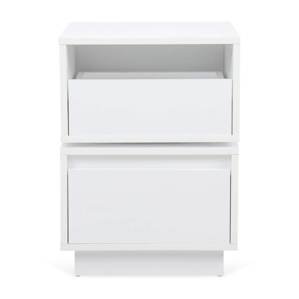 White 2-Drawer 15.74 in. Rotatable Nightstand End Table for Bedroom, Closet, Entryway and College Dorm