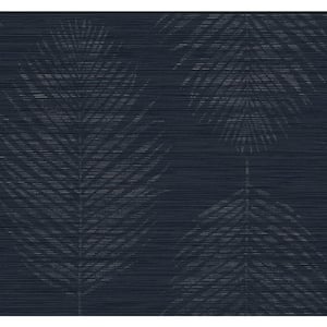 60.75 sq. ft. Midnight Blue and Metallic Silver Kotka Embossed Vinyl Unpasted Wallpaper Roll