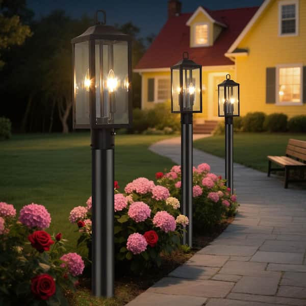 20 in. Dusk to Dawn 2-Light Black Metal Hardwired Outdoor Weather-Resistant Post Light with No Bulbs